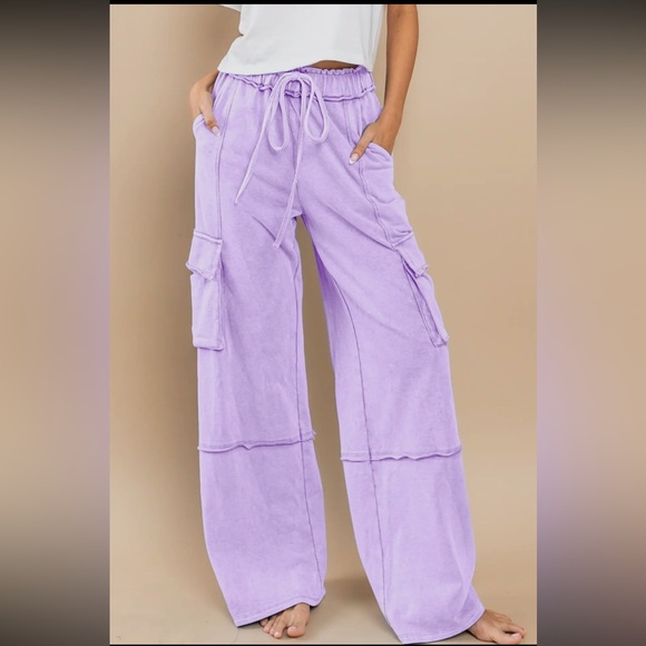 ShopEvelynne Pants - Mineral Washed French Terry Cargo Pants